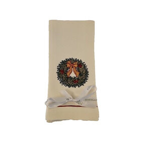 Lot Of 5 Frontgate Christmas Wreath Linen Napkins 17.5"‎ × 12" Embroidered NWT